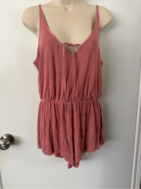 Rust Pink Sleeveless Romper with Tie Front M